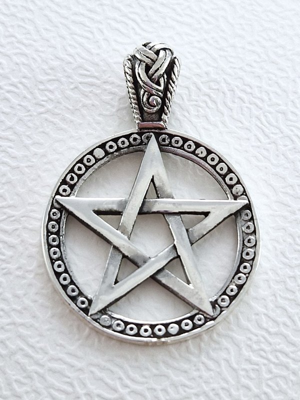 Pentagramm beidseitiges Amulett 925 Sterling Silber 32 mm