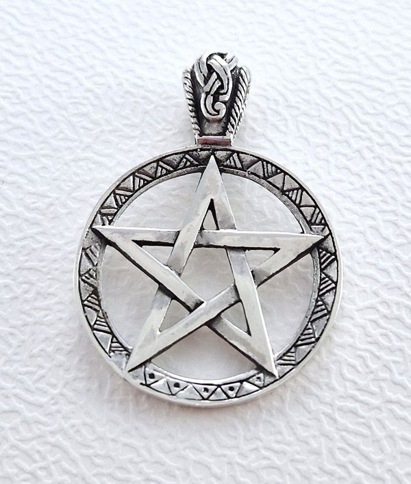 Pentagramm beidseitiges Amulett 925 Sterling Silber 32 mm